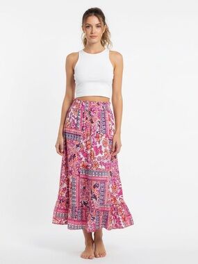 Angie Pink Patchwork Boho Maxi Skirt